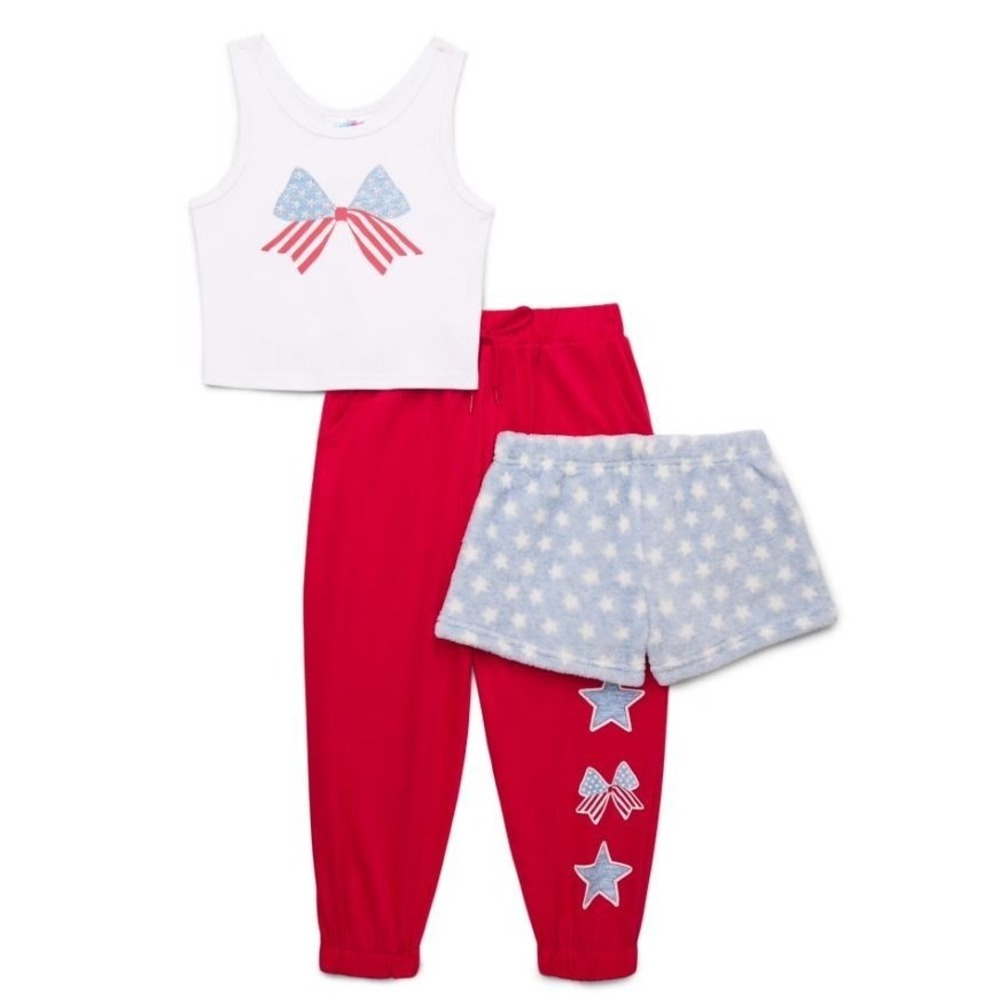 Bmagical Girls 3-Piece Tank, Shorts & Joggers Pajama Set Red/White/Blue Size 10
